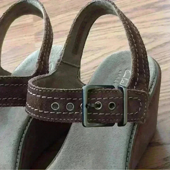 Clarks Artisan Aisley Orchid Platform Wedge Sandals Tan Suede Neutral Two Tone - Picture 3 of 11